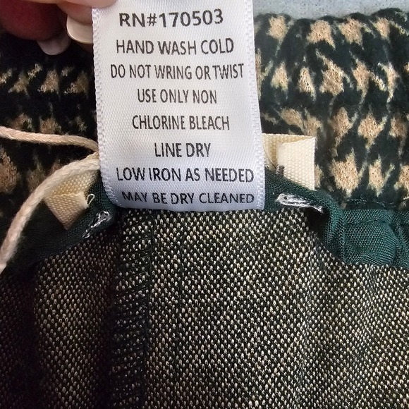 JODIFL Wide Leg Pants Houndstooth Green Cream Cropped L Elasic Waist Pull On NEW - Picture 8 of 13